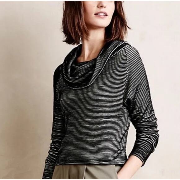 Anthropologie Dolan Left Coast Black White Textured Striped Cowl Neck Top Medium - Picture 1 of 6
